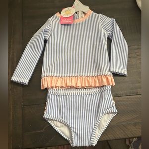 NWT ruffle butts seersucker long  sleeve rash guard swimsuit 18-24 months